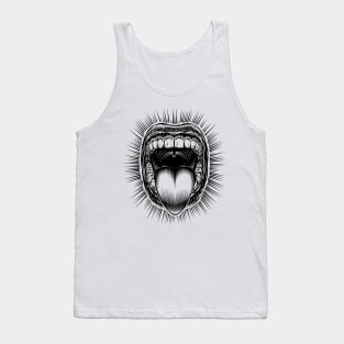 Mouth Open Tongue Scream Vintage Ink Hand Drawing Monochrome Tank Top